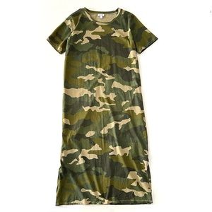 J. Crew Factory Midi T-shirt Dress Deep Moss Multi Camo Print Medium